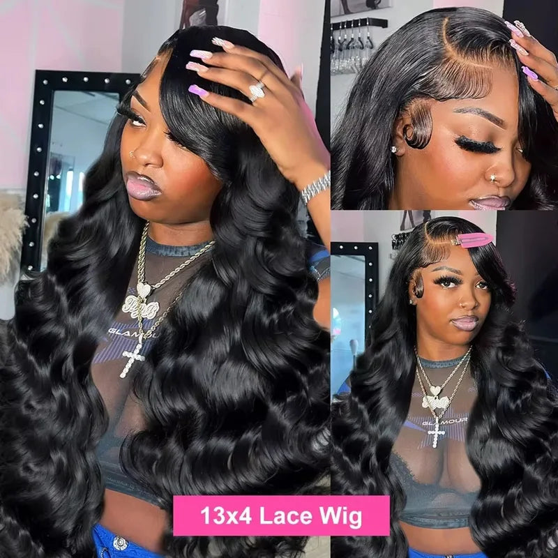 Body Wave Human Hair 13x4 HD Lace Frontal Wig - Pre Plucked, Full Lace, Black