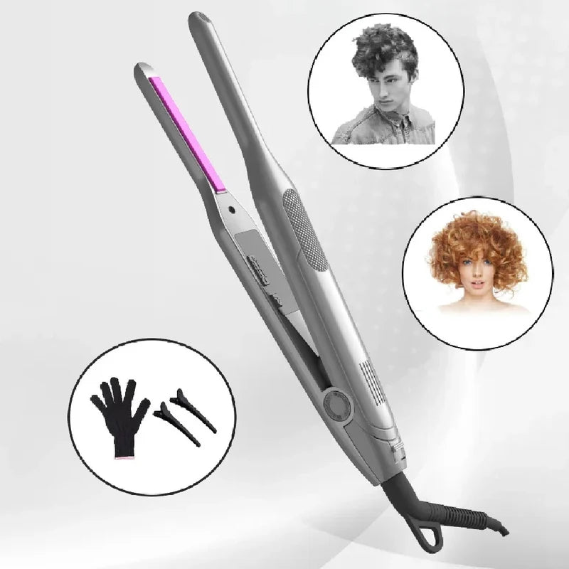 Mini Hair Straightener Comb Pencil Flat Iron with LED Display for Short Hair
