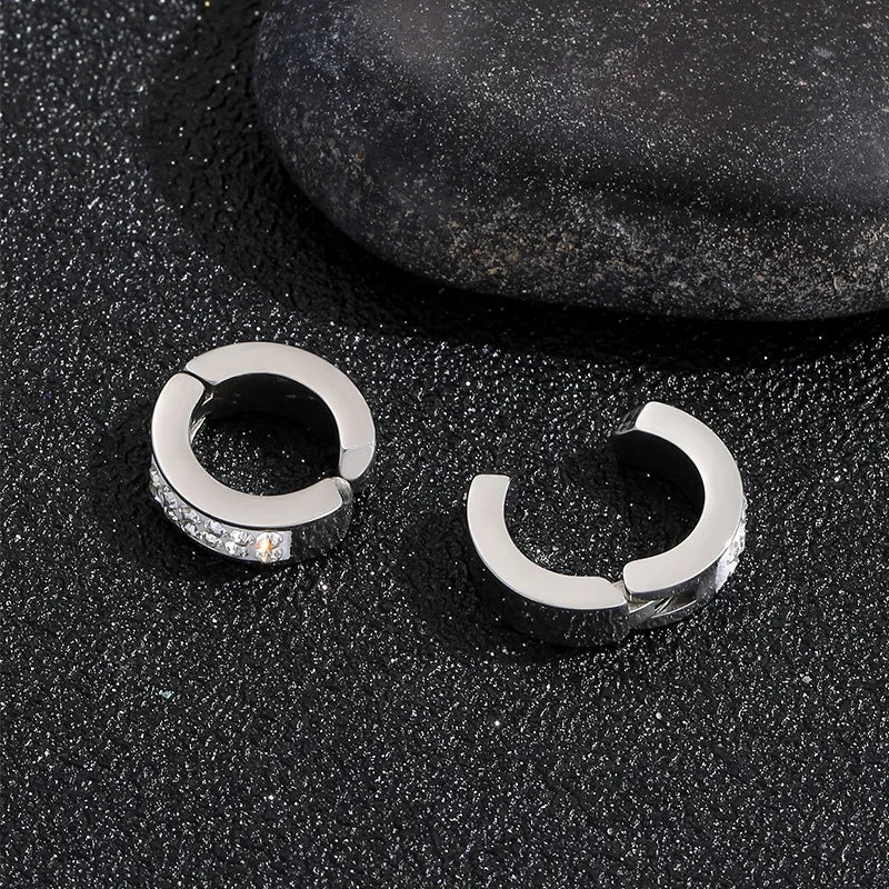 Titanium Steel Double Row Zircon Ear Cuffs - Trendy Stainless Steel Earrings for Men & Women