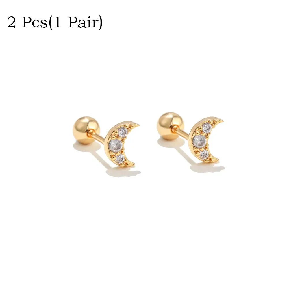 Star Moon Pendant CZ Chain Hoop Earrings for Women - Stainless Steel Jewelry