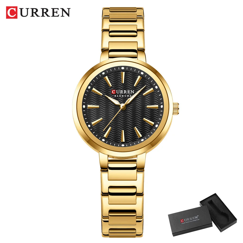 Elegant Ladies Watch with Ripple Dial, Water-Resistant Fashion Timepiece for Women