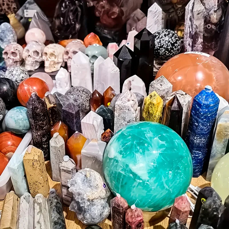 Crystal Gift Box with Mixed Raw Stones - Tower, Sphere, Carving, Bracelets & Home Decor