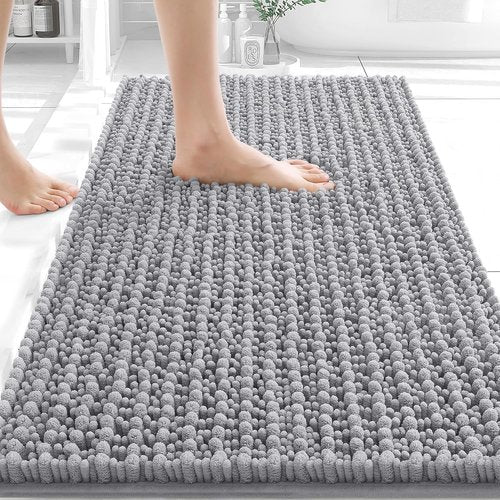OLANLY Bath Rug Mat - Soft Chenille, Non-Slip Rubber Backing, Machine Washable | 30x20 Inches, Grey