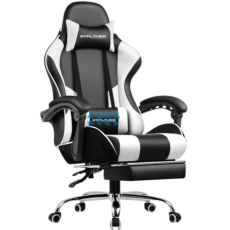 Gaming Chair with Footrest, Lumbar Support, Adjustable Height & Swivel Seat