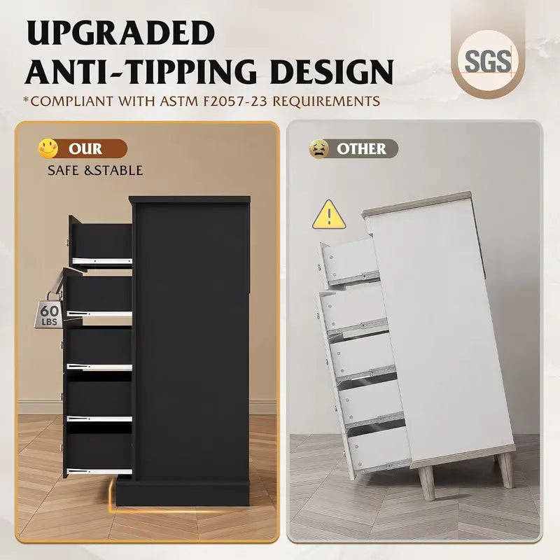 5-Drawer Dresser with Anti-Tip Safety, Large Capacity Modern Bedroom Storage