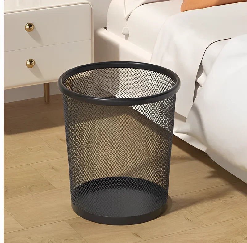 10L Metal Round Trash Bin - Modern Office & Home Wastebasket, Black