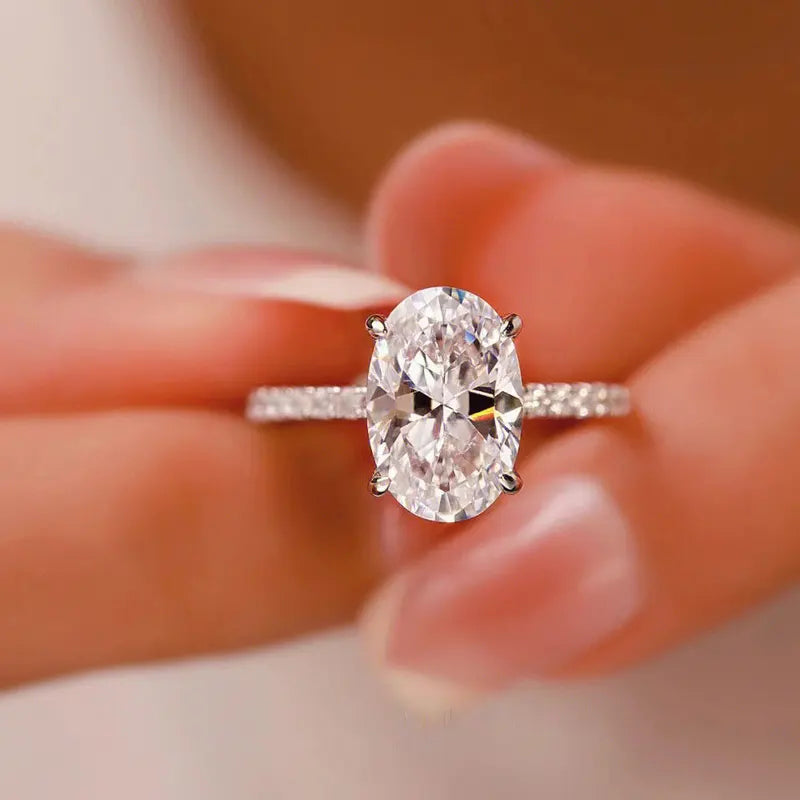 Moissanite Engagement Ring 1-3 Carats Oval Cut Sterling Silver 18K White Gold Plated