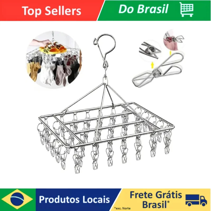 Stainless Steel Folding Clothesline with Clamps - Portable Laundry Line for Indoor & Outdoor Use