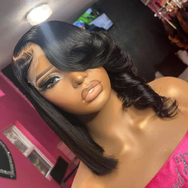 HD Transparent Lace Front Wigs for Women Pre Plucked Brazilian Straight Human Hair - Layered Wavy Style