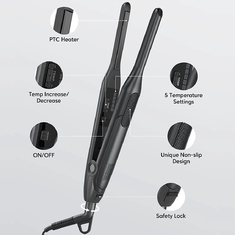 Mini 2-in-1 Hair Curler and Flat Iron with Titanium Plate, LED Display, Compact for Short Hair & Beard Styling