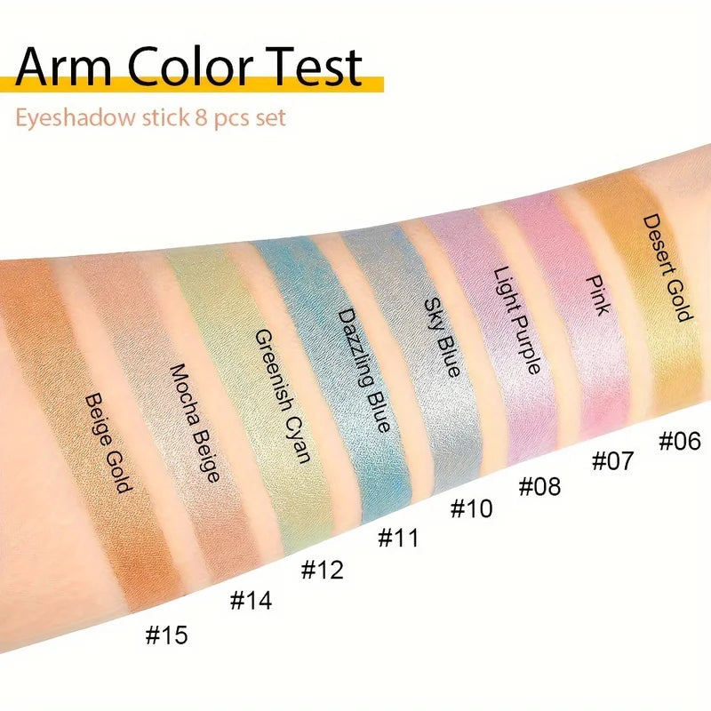 8-Piece Metallic Eyeshadow Stick Set Waterproof Long-Lasting Eye Makeup