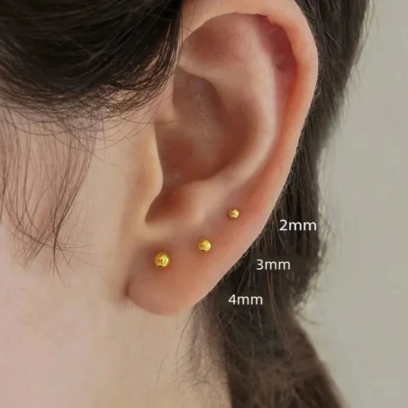 Ball Design Stud Earrings Set - Stainless Steel & 18K Gold Plated Jewelry