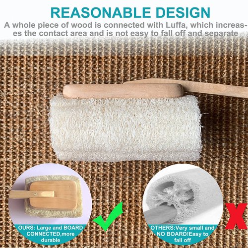 2 Pack Natural Exfoliating Loofah luffa loofa Bath Brush On a Stick - with Long Wooden Handle Back Brush for Men & Women - Shower Sponge Body Back Scrubber
