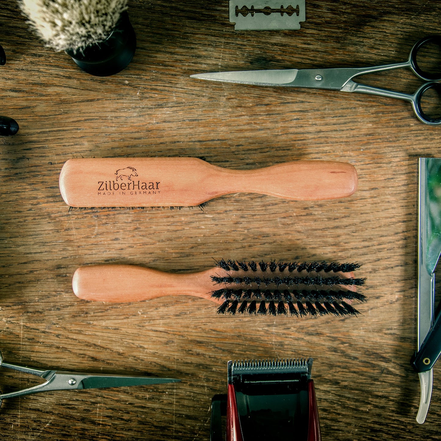 ZilberHaar Regular Beard Brush - Soft Boar Bristles - Beard grooming brush for men - Straightens and Promotes beard growth - Works with Beard Oils and Balms - Essential for beard care kits