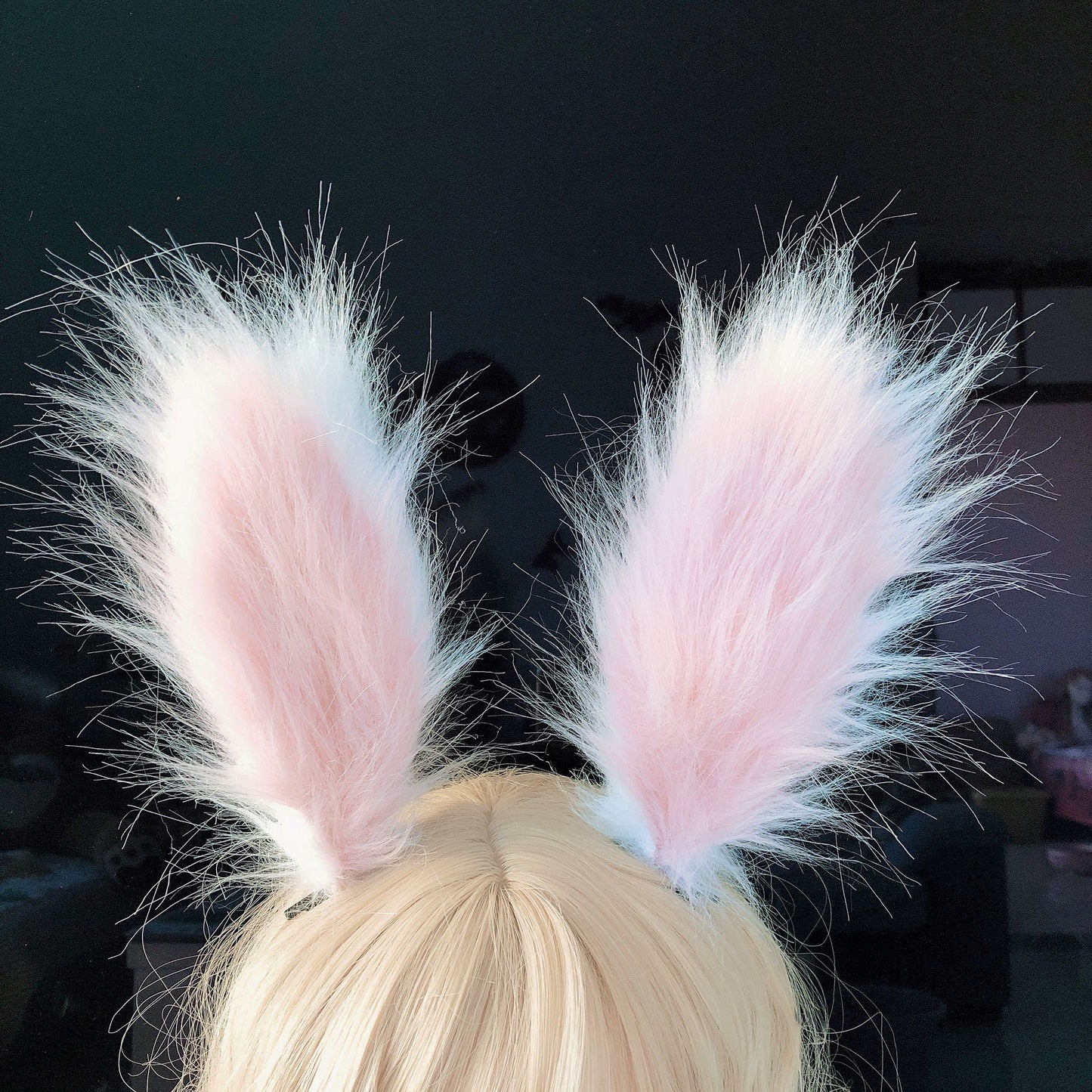 Fxaelian Cosplay Pink White Rabbit Bunny Long Ears Headband Hairband Hair Clips Headpeice Easter Halloween Costume Party Headpiece Headwear Hair Accessories Pink White