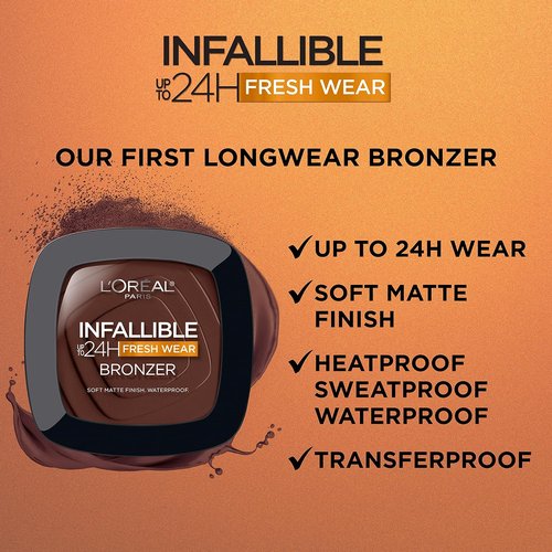 L'Oreal Paris Infallible Bronzer - 24H Soft Matte Longwear, Waterproof & Heatproof, Dark, 0.31 oz