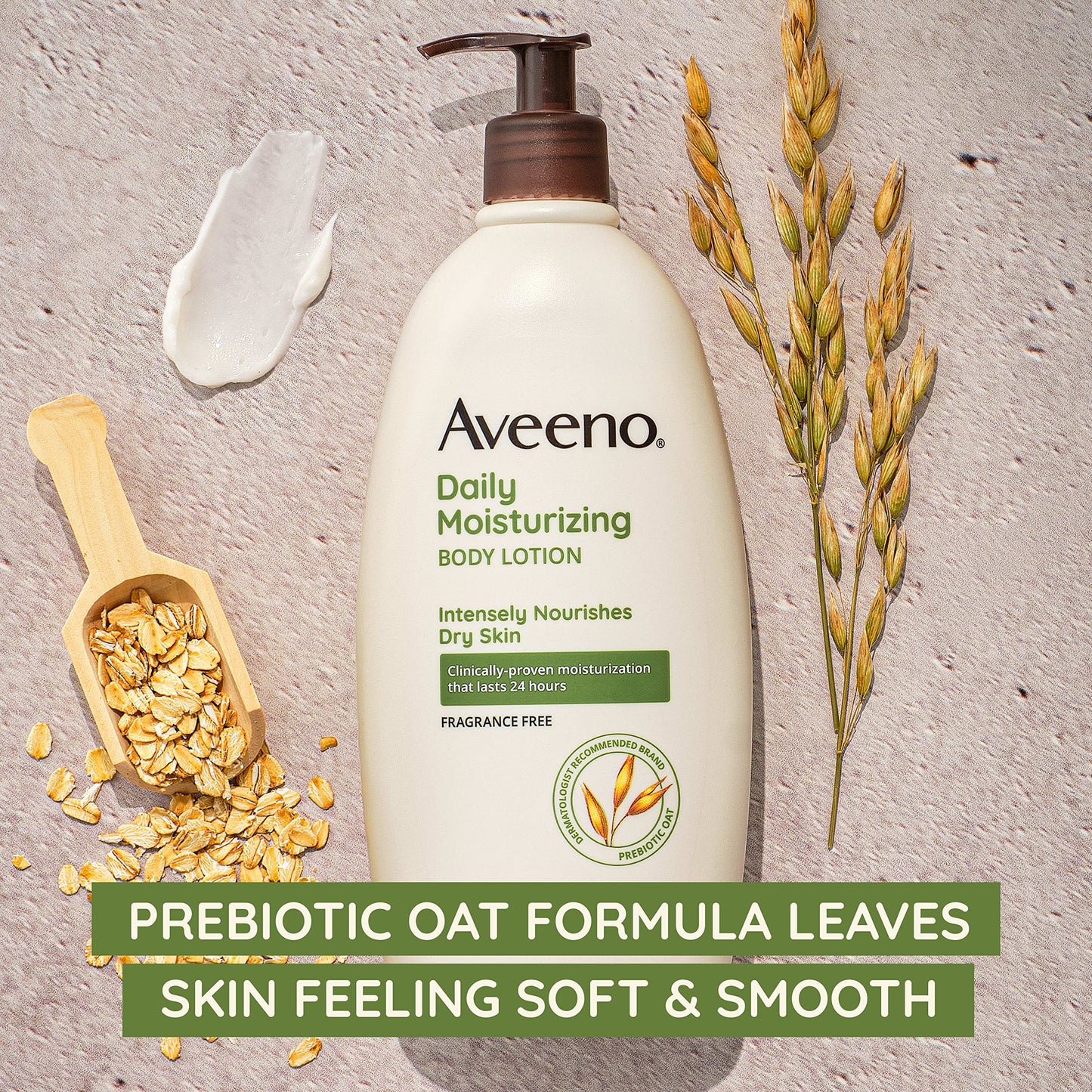Aveeno Daily Moisturizing Body Lotion, Body Lotion for Dry Skin with Prebiotic Oat, Paraben Free, Fragrance Free, Non-Greasy, Non-Comedogenic Moisturizer, 18 FL OZ