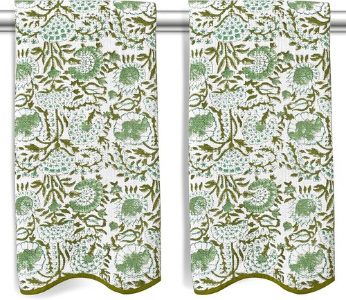 CPC Cotton Print Club Agate Green Block Printed Cotton Waffle Bath Towels - Soft, Quick-Dry, Set of 2, 27x54