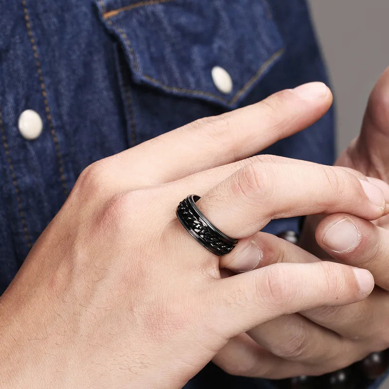 Anti Stress Rotate Freely Chain Ring for Men Stainless Steel Relaxing Fidget Ring