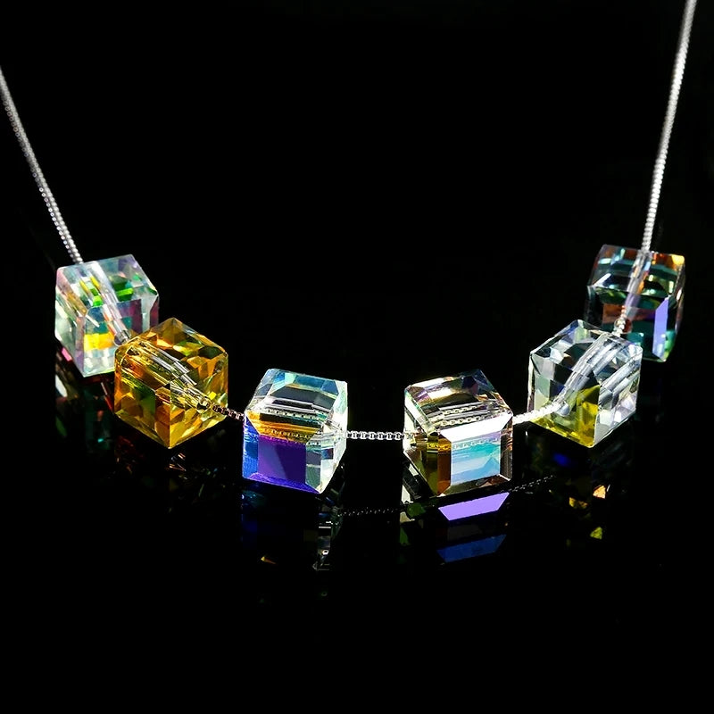 Crystal Cube Beads for Jewelry Making - Shiny AB Glass Spacer Beads