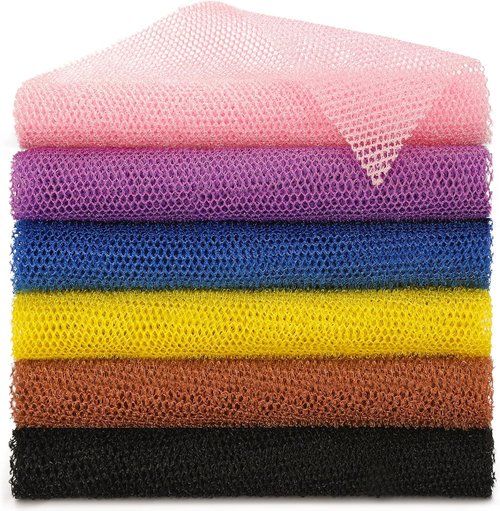BHYTAKI African Exfoliating Net Sponge Set - 6 Colorful Bath Scrubbers for Smoother Skin | Daily Use