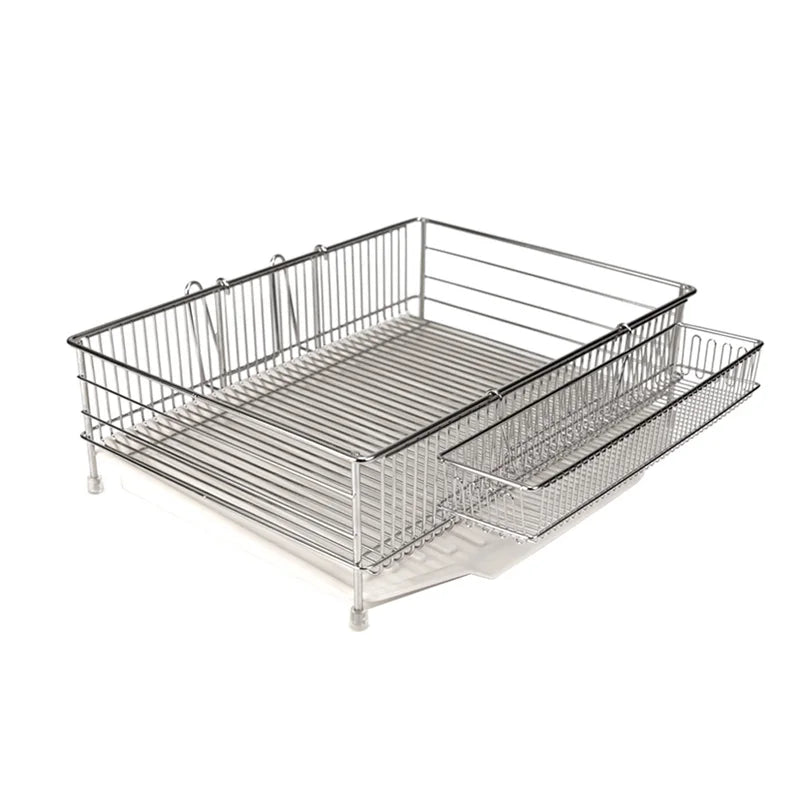 Compact Dish Drying Rack with Drain Board Set - Large Rust-Resistant Kitchen Organizer, Includes Dish Holder, 2 Tiers