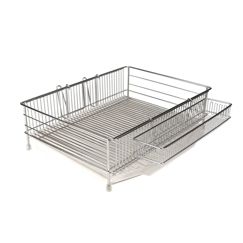 Compact Dish Drying Rack with Drain Board Set - Large Rust-Resistant Kitchen Organizer, Includes Dish Holder, 2 Tiers