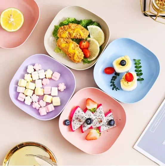 10-Piece Reusable Plastic Dish Set with Holder for Snacks and Serving