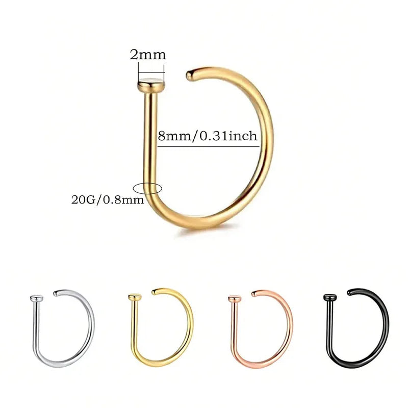 3Pcs Stainless Steel D Shape Nose Ring Set Hoop Curved Barbells Fake Lip Piercing