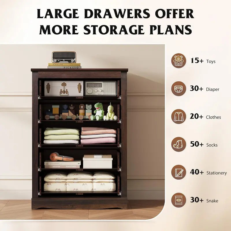 5-Drawer Dresser with Anti-Tip Safety - 45 Inch Modern Rustic Bedroom Storage