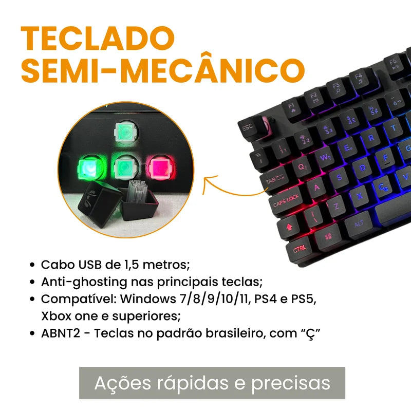 Semi Mechanical Gaming Keyboard RGB USB 2.0 Black 107 Keys