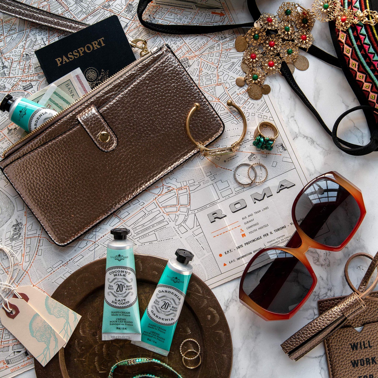 La Chatelaine 20% Shea Butter Hand Cream Travel Size, Organic Argan Oil, Moisturizing, Nourishing, Repairing, Extra-Rich Hand Lotion, Made in France, Paraben Free, 1 oz / 30ml (Gardenia)