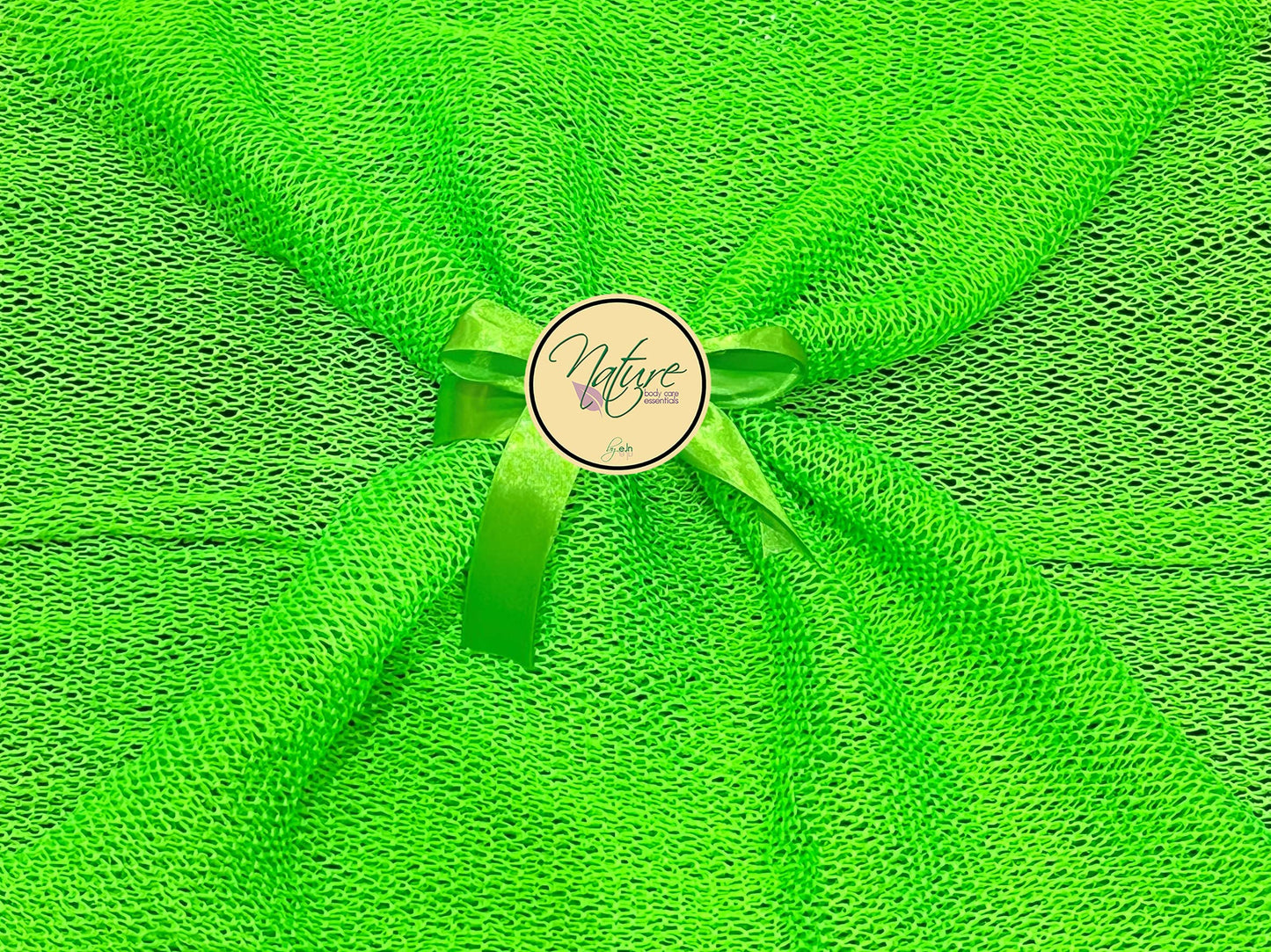 Nature by EJN - Net Bath Sponge, Ghana N1 Weave, Long, Skin Exfoliation, African, Porous, Stretches Horizontally to Approximately 49" (Chartreuse Green)