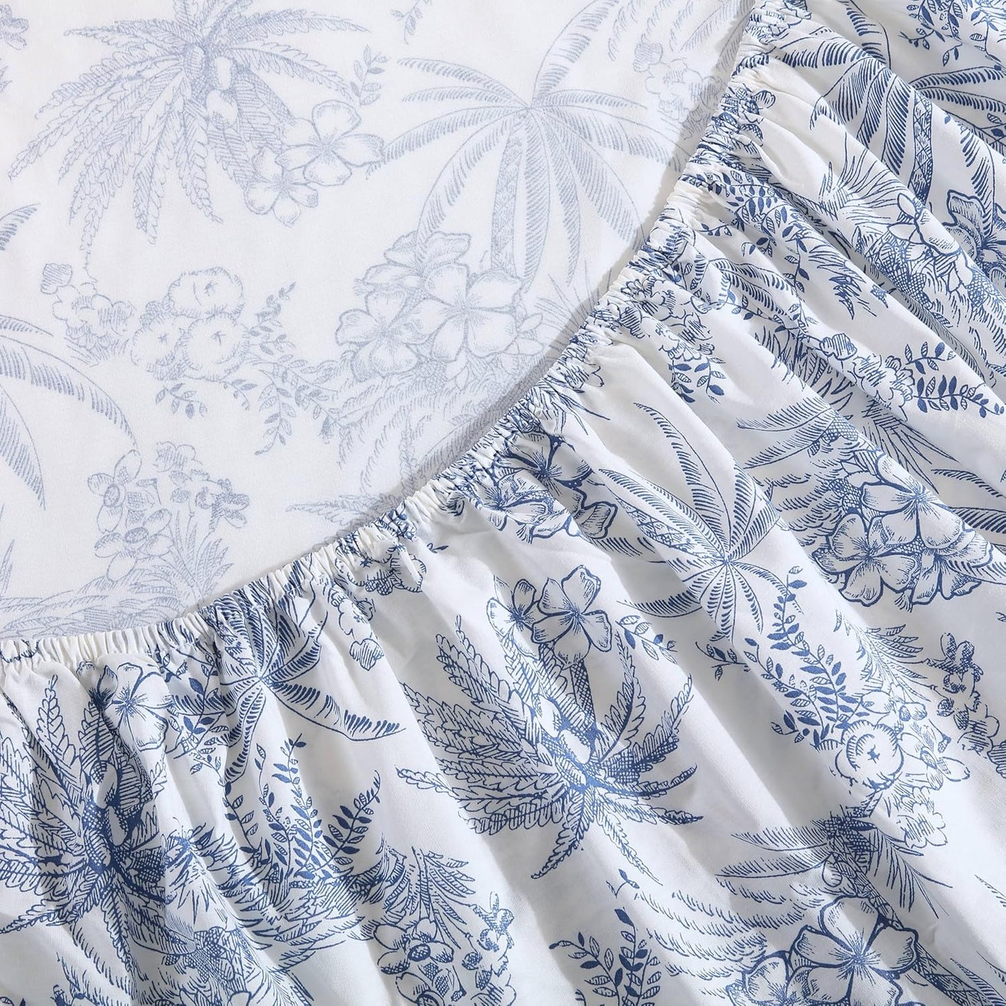 Tommy Bahama King Size Sheet Set - Crisp Cooling Cotton Percale with Matching Pillowcases & Fitted Sheet | Pen and Ink Palm Blue
