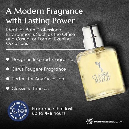 PB ParfumsBelcam Blue Classic Match Eau de Toilette Spray for Men - Modern Citrus Fougere Fragrance, 2.54 Fl Oz