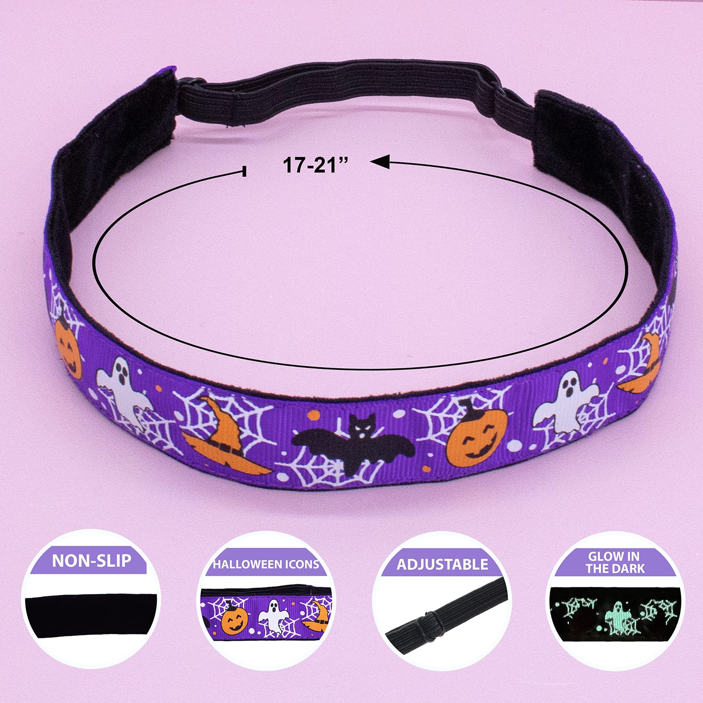 FROG SAC Halloween Headbands for Girls, Glow in the Dark Adjustable No Slip Hair Bands for Kids, Thin Stretch Elastic Headband Girl Hair Accessories, Trick or Treat Head Band Pack for Children