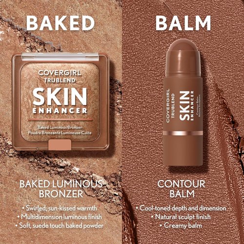COVERGIRL TruBlend Skin Enhancer Baked Luminous Bronzer, with Hyaluronic Acid & White Rose Extract, Blends Seamlessly - 300 Honey Bun (Light Bronze with Champagne Swirls)