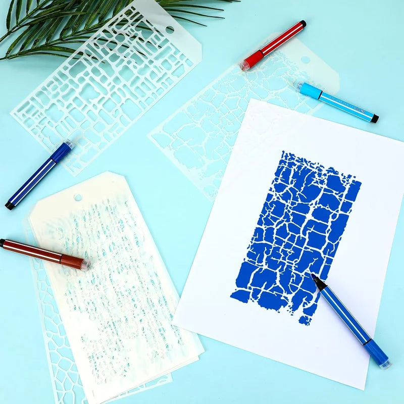 Texture Pattern Painting Stencil Set - 8 Reusable Wall, Wood, Fabric Decor