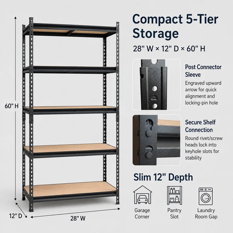 5-Tier Metal Garage Storage Shelving Unit with MDF Shelves and Hardware
