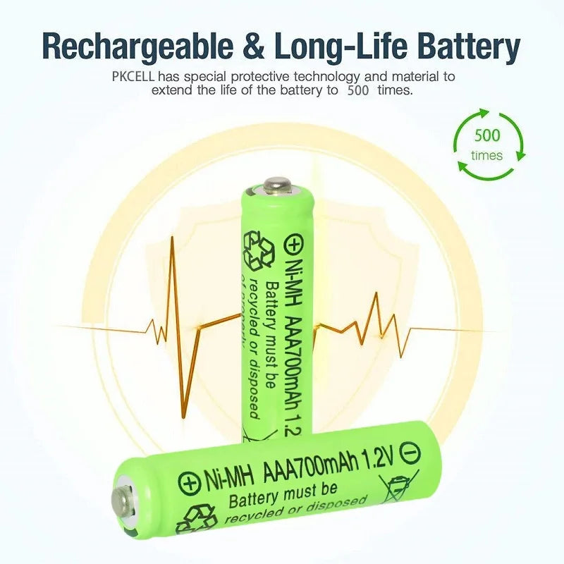 Rechargeable AAA Batteries Set 700mAh 1.2V Ni-MH for Solar Garden Lights