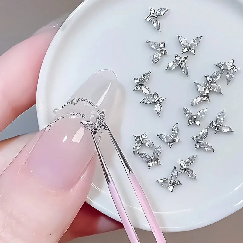 Mini Butterfly Nail Rhinestones Set - Zirconia Nail Art Accessories with Light Luxury Metal Finish