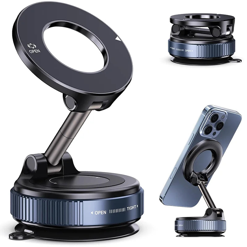 Magnetic Car Phone Holder with 360° Rotation & Vacuum Suction Mount – Universal Dashboard & Windshield Mount