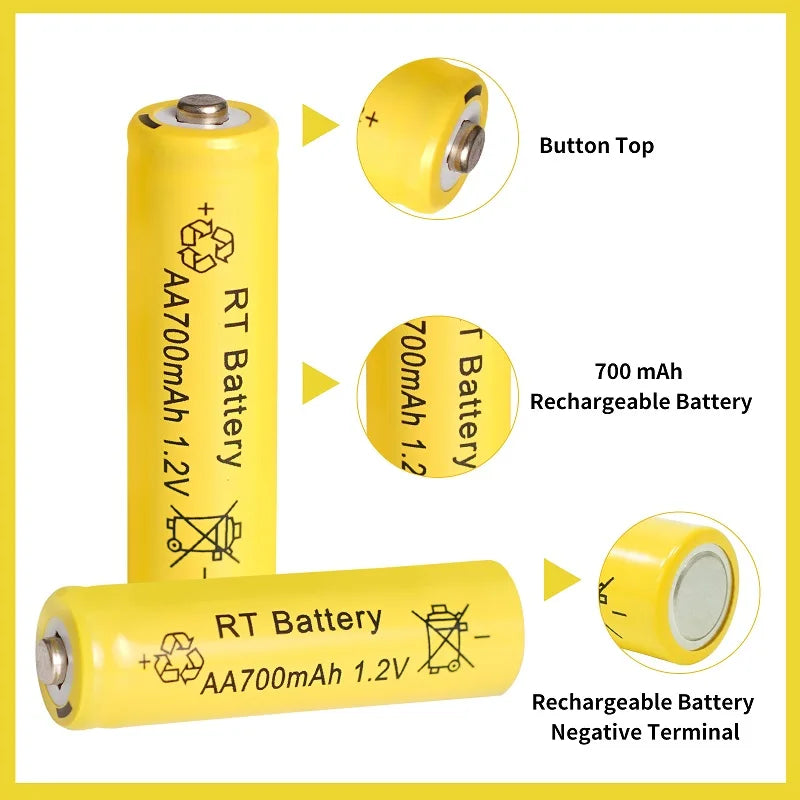 Rechargeable AA 1.2V 700mAh Ni-MH Batteries for Garden Solar Lights & Electronic Devices - 2-20 Pack