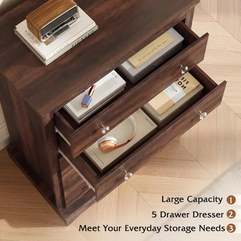 5-Drawer Dresser with Anti-Tip Safety - 45 Inch Modern Rustic Bedroom Storage