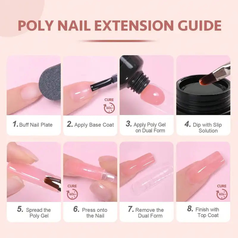 Poly Extension Gel Nail Kit with 6 Colors - UV Soak Off Builder Manicure Set