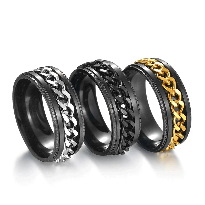 Anti Stress Rotate Freely Chain Ring for Men Stainless Steel Relaxing Fidget Ring