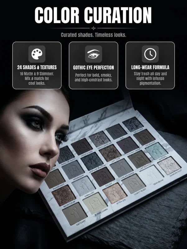 Gothic Eyeshadow Palette with 12 Waterproof Colored Eyeliner Pencils - Dark Cool Tones Makeup Kit