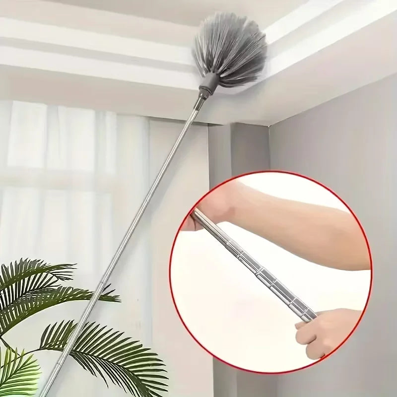 Adjustable Length Spider Web Ceiling Cleaner Heavy-Duty Metal Broom Multi-Surface Dusting Tool