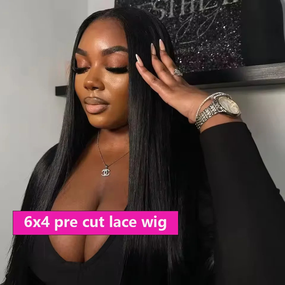 Pre-Cut No Glue Glueless Human Hair Wigs for Women - Brazilian, Ready to Wear, Preplucked, 180% Density