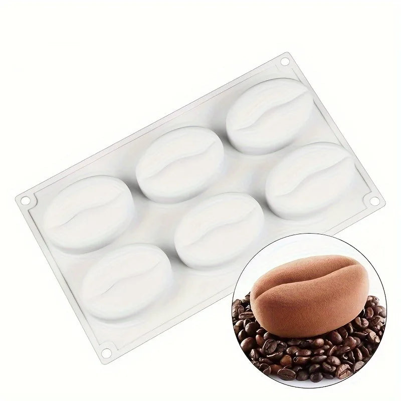 6 Cavity 3D Coffee Bean Silicone Ice Cube Mold for Coffee, Dessert, and Cake